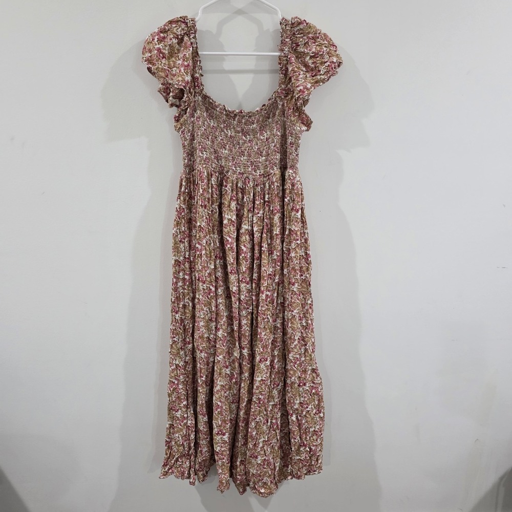 By Timo Womens Midi Dress Medium Floral Smocked Milkmaid Boho Cottage Dainty‎